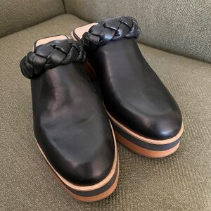 Bernardo Black Leather Mules with Braided Detail